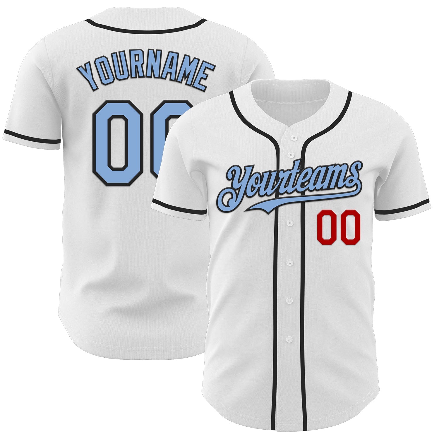 Custom White Light Blue Black-Red Authentic Baseball Jersey - Main View