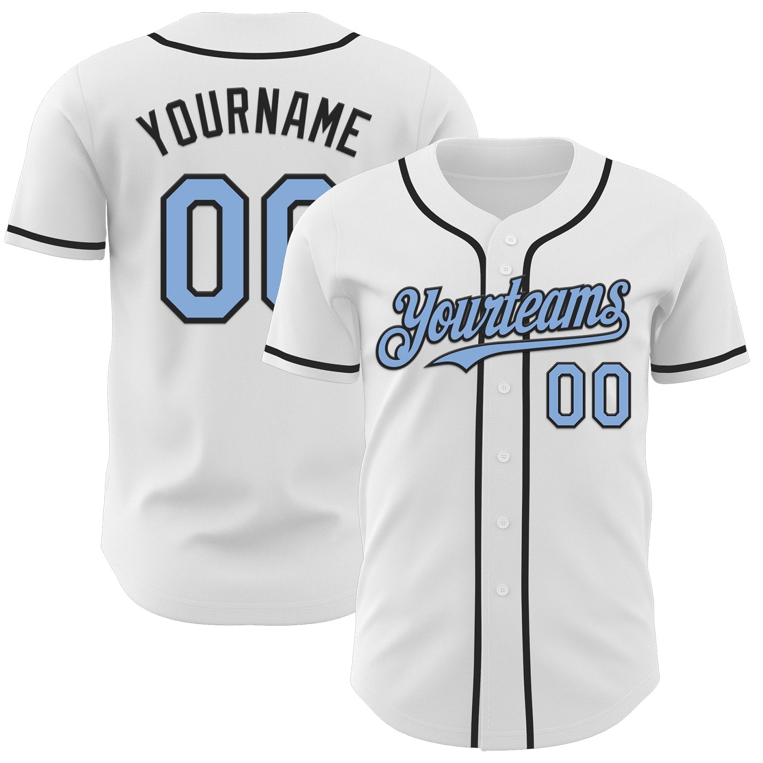 Custom White Light Blue-Black Authentic Baseball Jersey - Main View