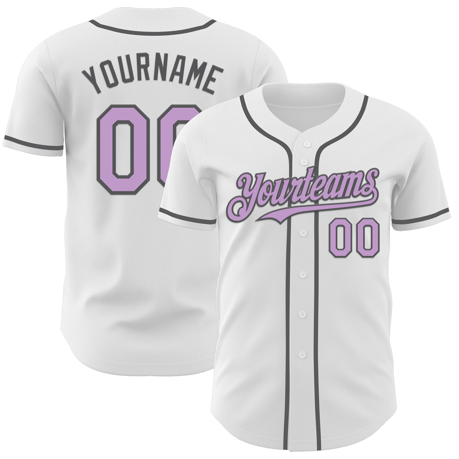 Custom White Light Purple-Steel Gray Authentic Baseball Jersey - Main View