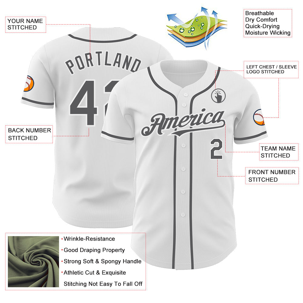 Custom White Steel Gray Authentic Baseball Jersey view 3