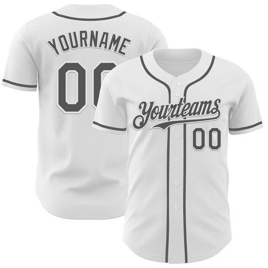 Custom White Steel Gray Authentic Baseball Jersey - Main View