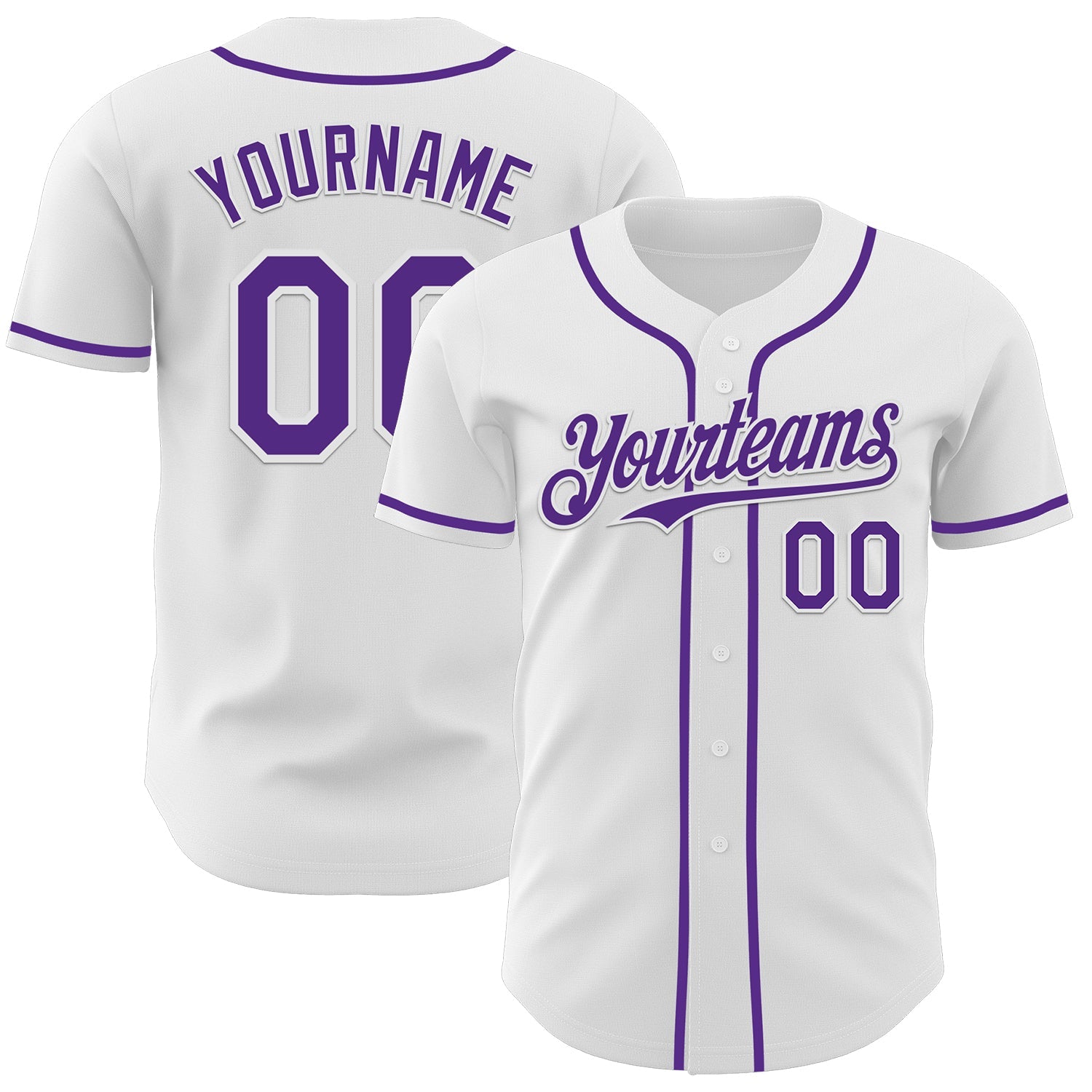 Custom White Purple Authentic Baseball Jersey - Main View