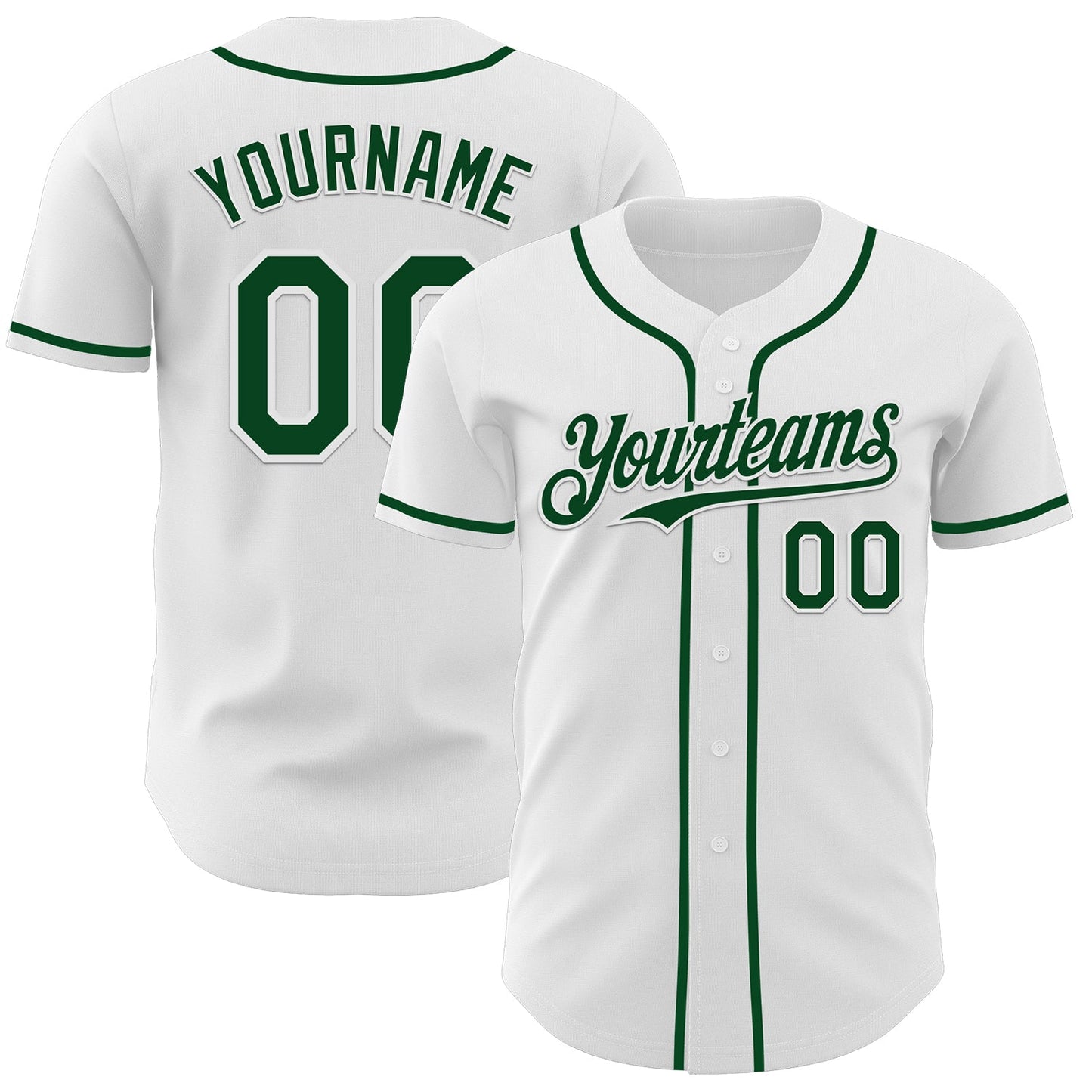 Custom White Green Authentic Baseball Jersey - Main View