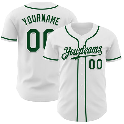 Custom White Green Authentic Baseball Jersey - Main View