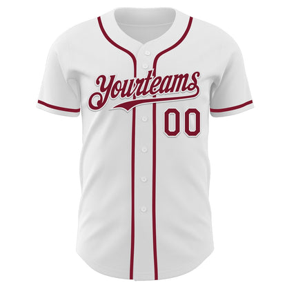 Custom White Crimson Authentic Baseball Jersey view 2