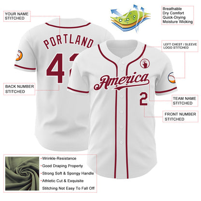 Custom White Crimson Authentic Baseball Jersey view 3