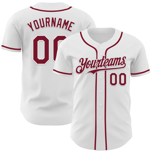 Custom White Crimson Authentic Baseball Jersey - Main View