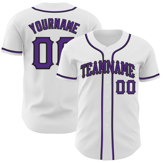 Custom White Purple-Black Authentic Baseball Jersey - Main View