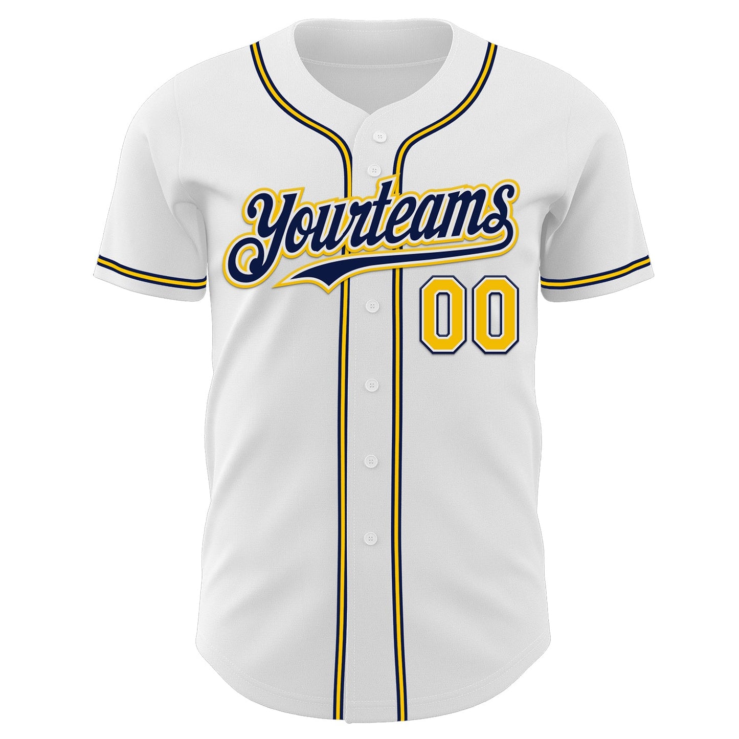 Custom White Yellow-Navy Authentic Baseball Jersey view 2
