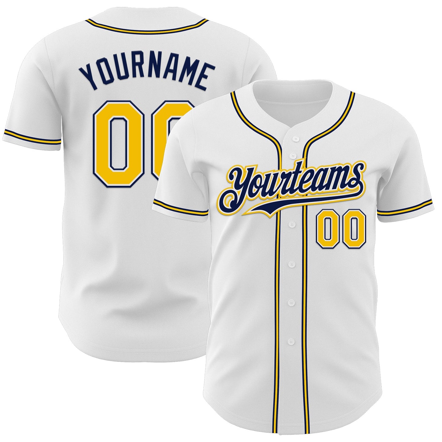 Custom White Yellow-Navy Authentic Baseball Jersey - Main View