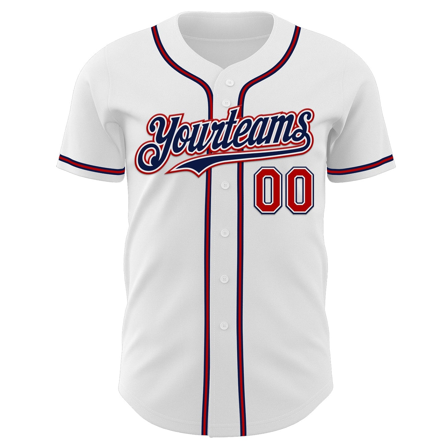 Custom White Red-Navy Authentic Baseball Jersey view 2