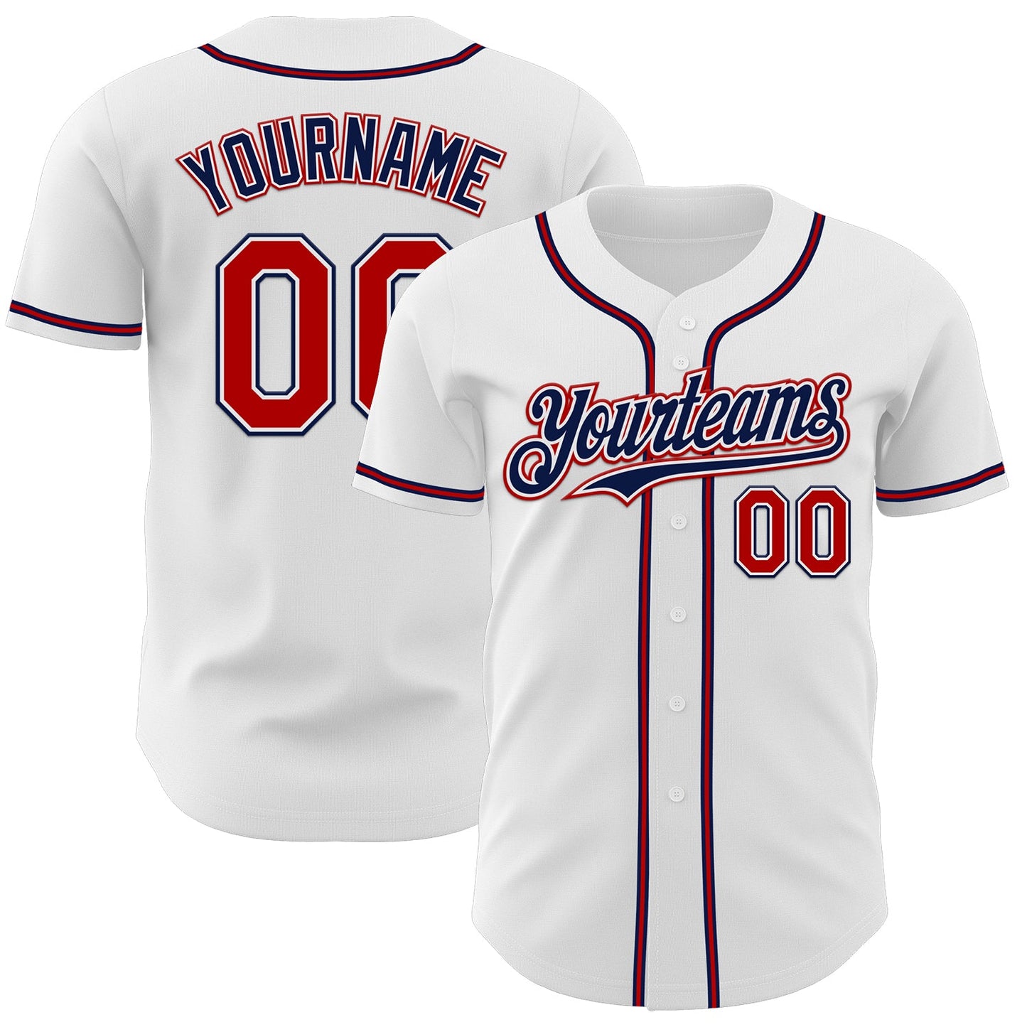 Custom White Red-Navy Authentic Baseball Jersey - Main View