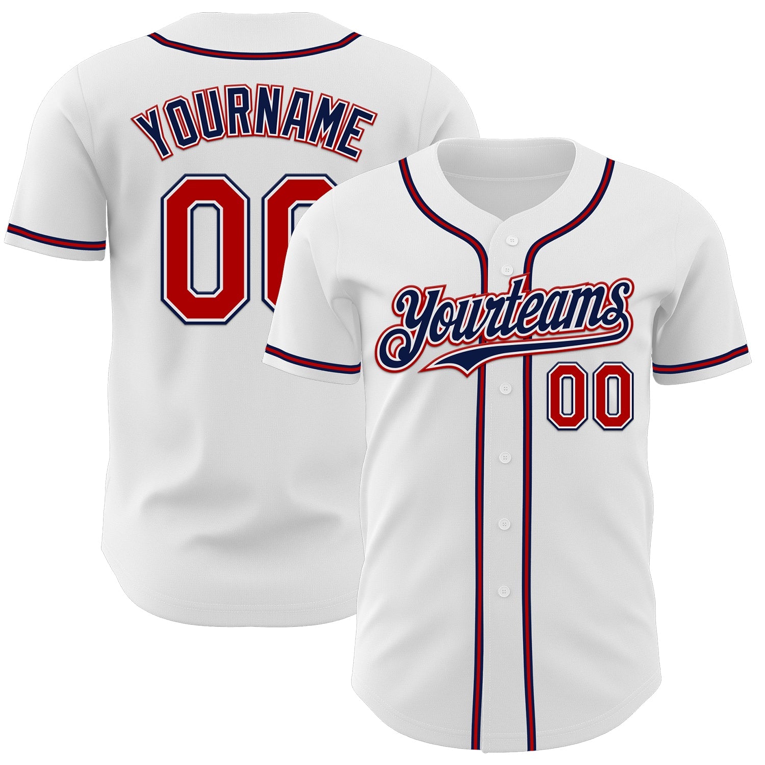 Custom White Red-Navy Authentic Baseball Jersey - Main View
