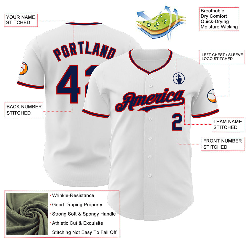 Custom White Navy-Red Authentic Baseball Jersey view 3
