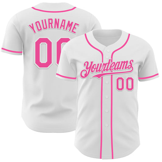 Custom White Pink Authentic Baseball Jersey - Main View