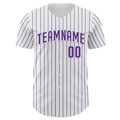 Custom White Purple Pinstripe Purple Authentic Baseball Jersey view 2