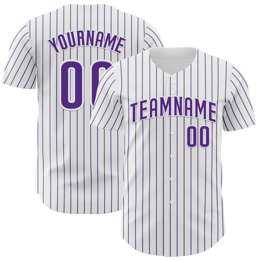 Custom White Purple Pinstripe Purple Authentic Baseball Jersey - Main View