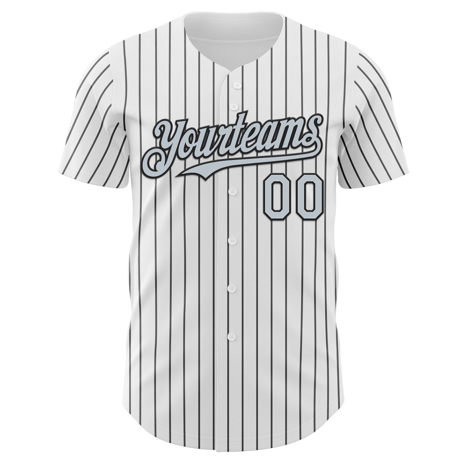 Custom White Black Pinstripe Silver Authentic Baseball Jersey view 2