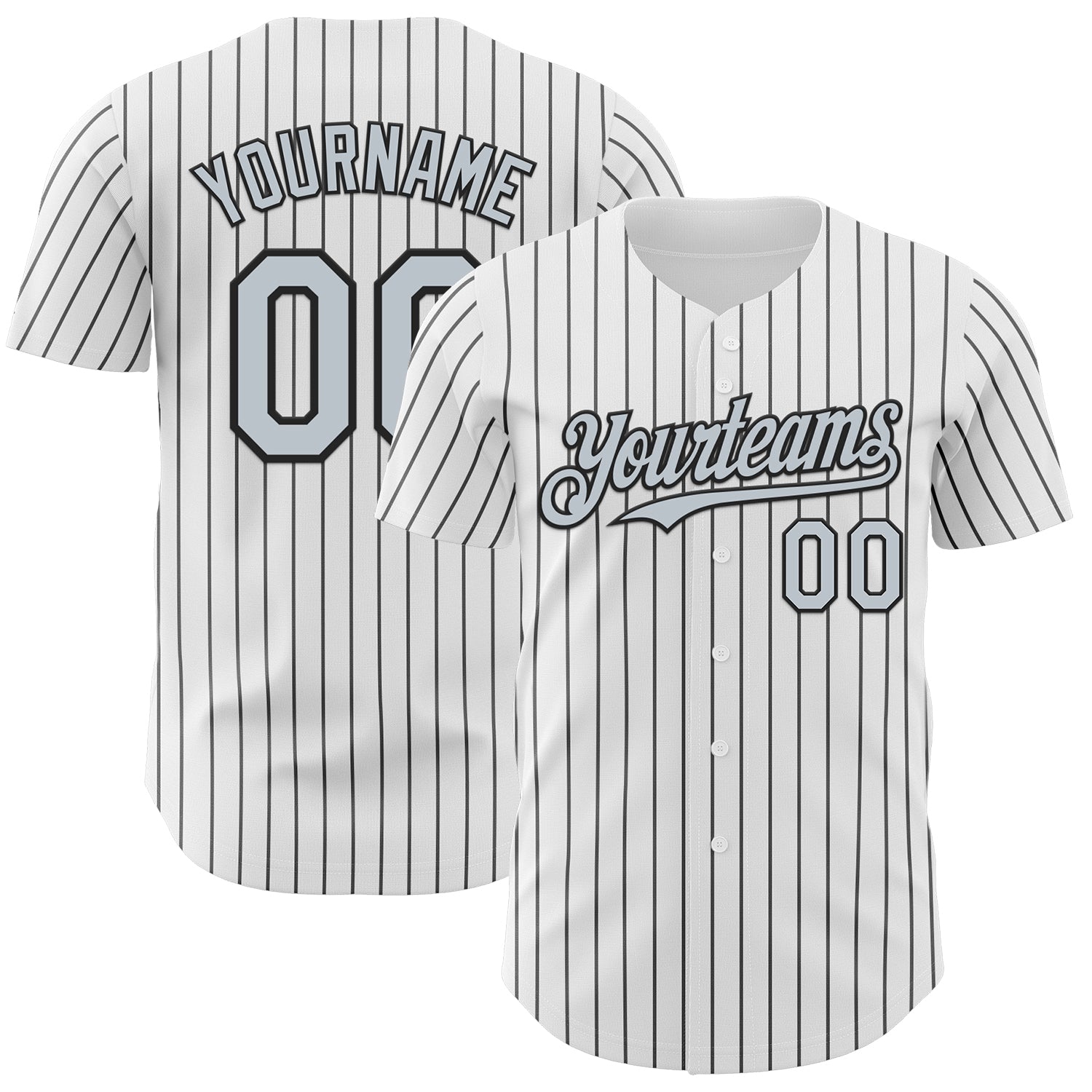 Custom White Black Pinstripe Silver Authentic Baseball Jersey - Main View