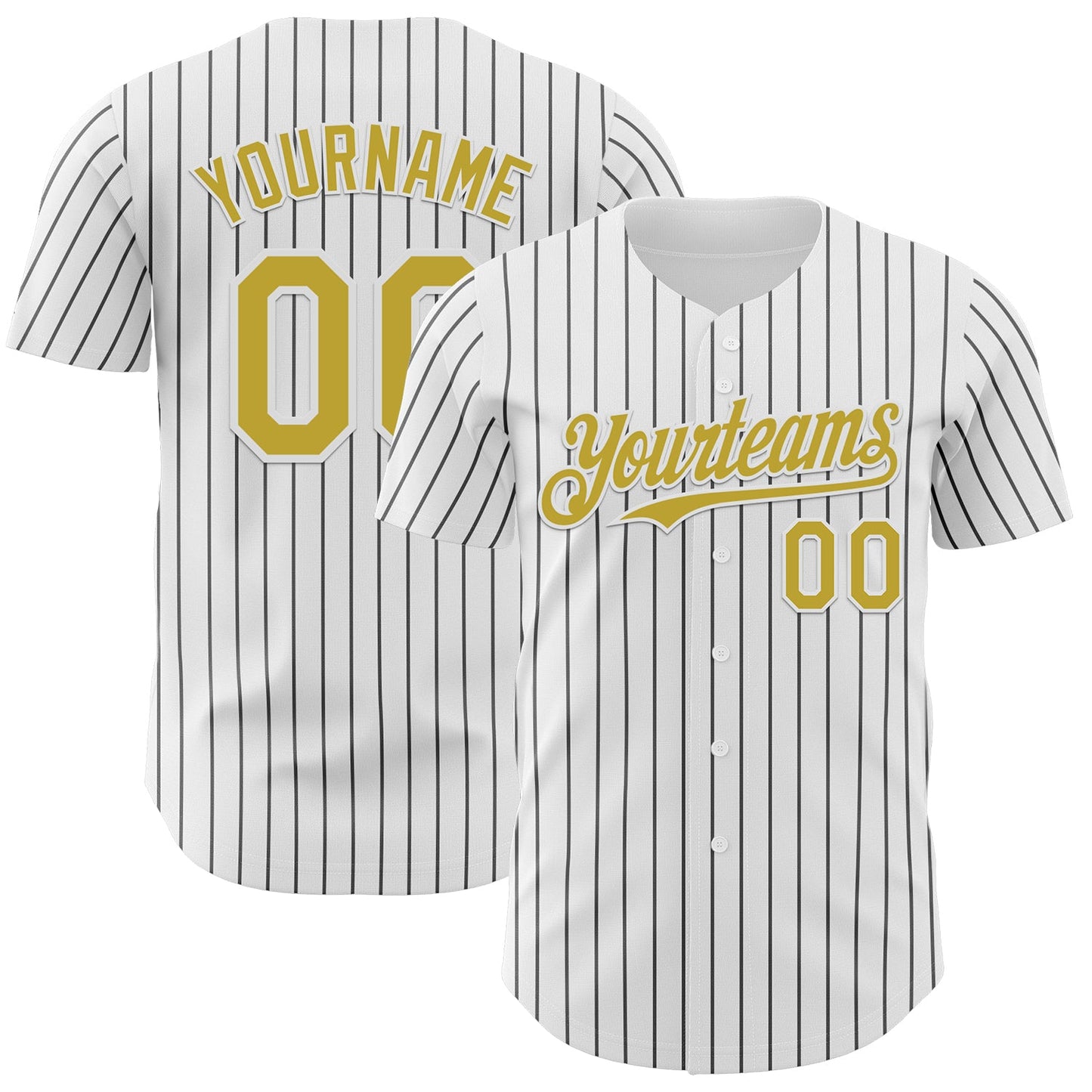 Custom White Black Pinstripe Old Gold Authentic Baseball Jersey - Main View