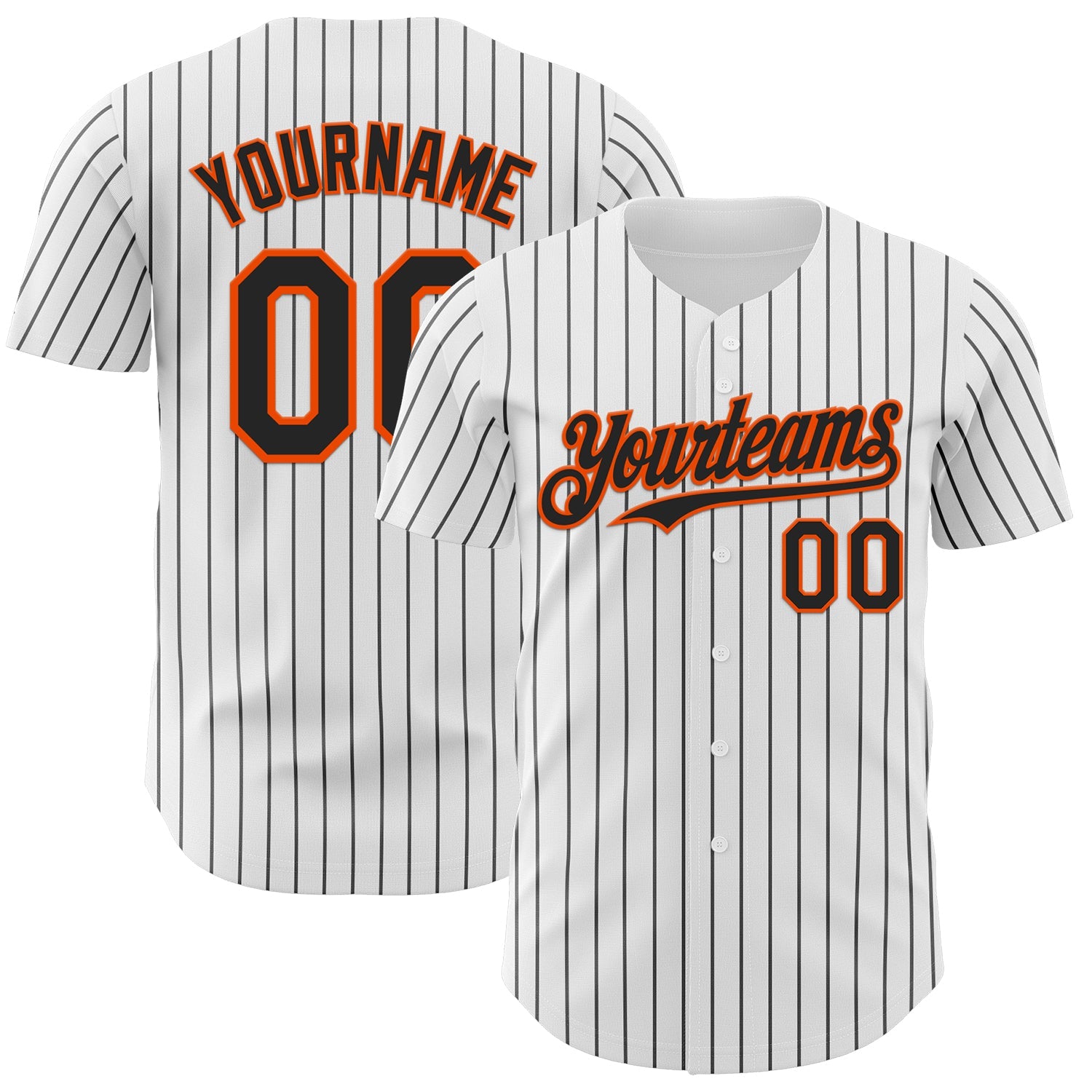 Custom White Black Pinstripe Orange Authentic Baseball Jersey - Main View
