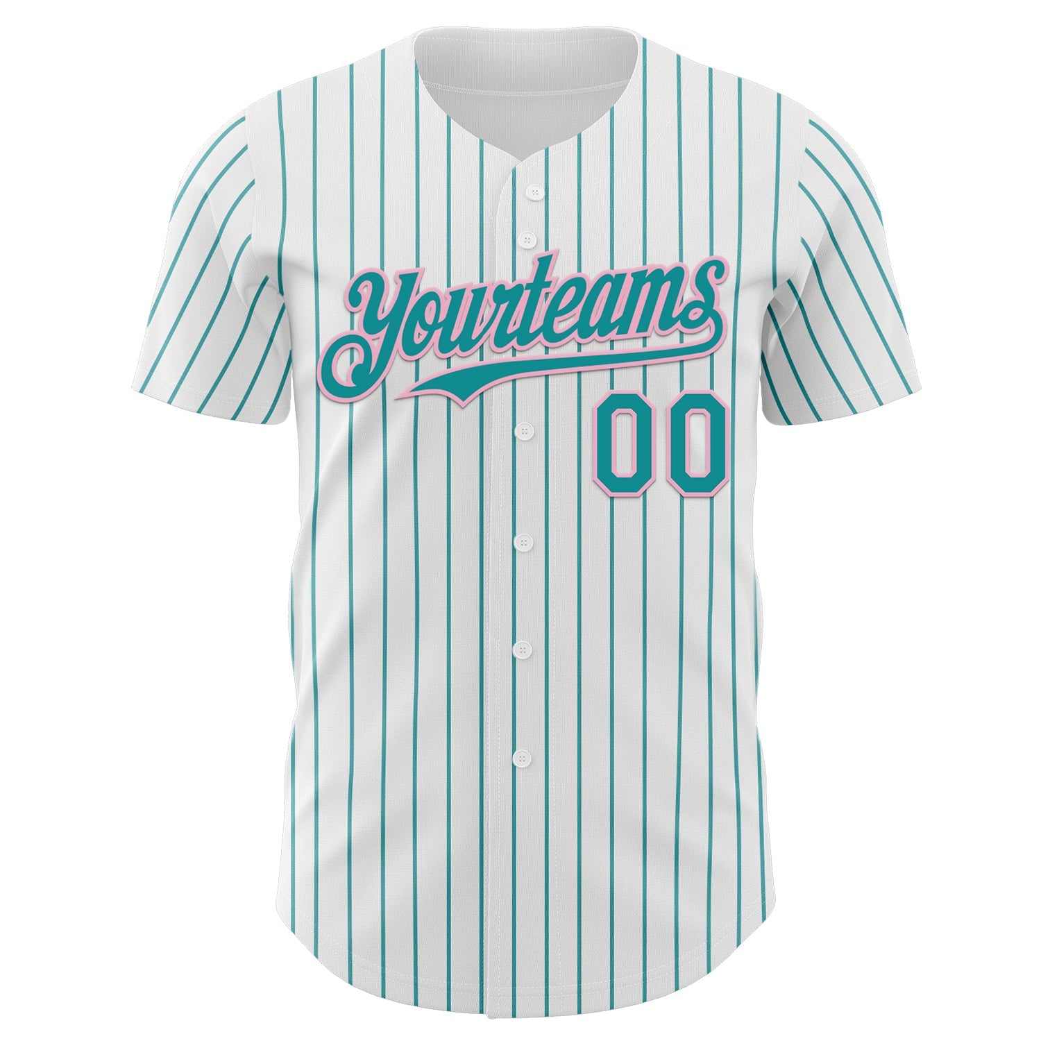 Custom White Teal Pinstripe Light Pink Authentic Baseball Jersey view 2