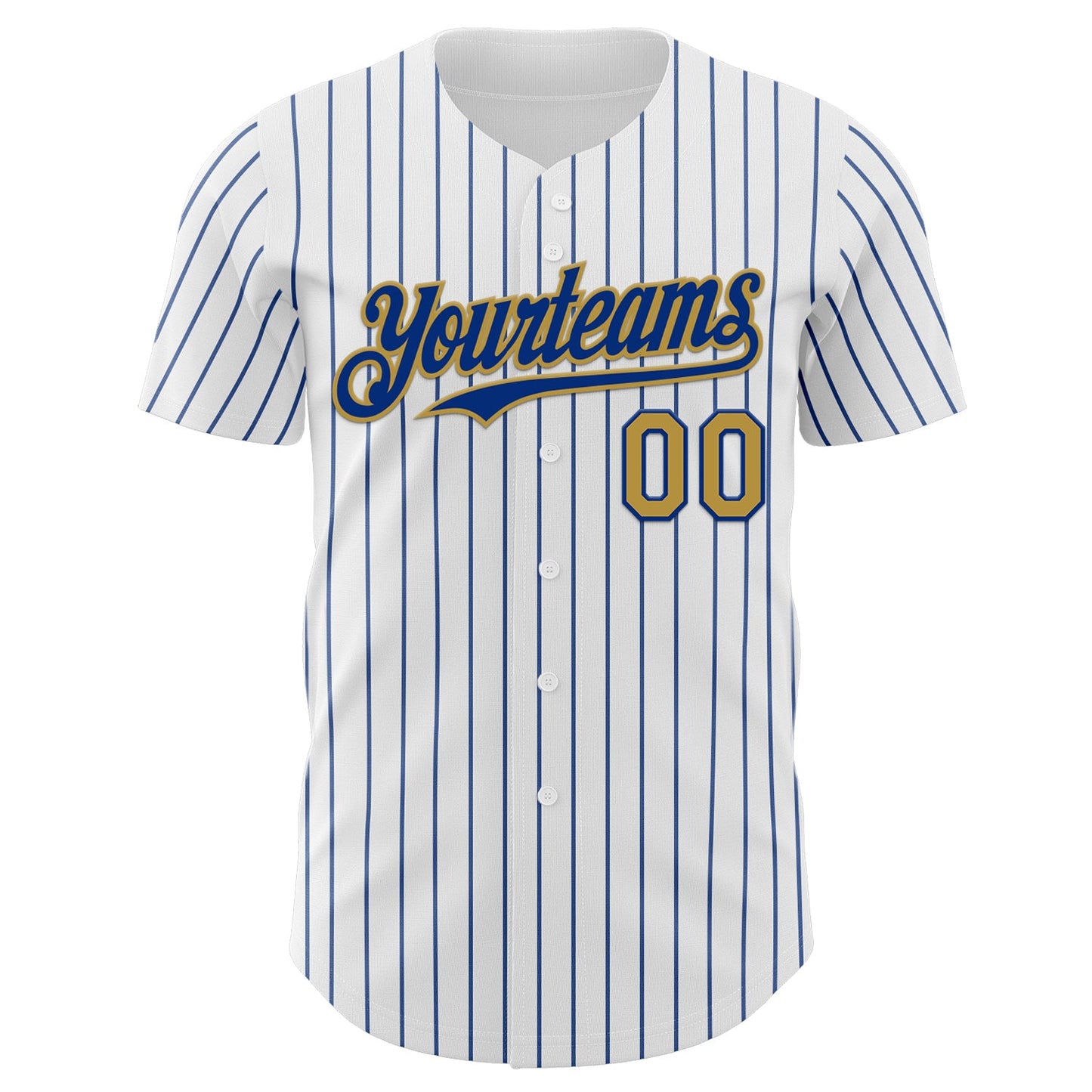 Custom White Royal Pinstripe Old Gold Authentic Baseball Jersey view 2