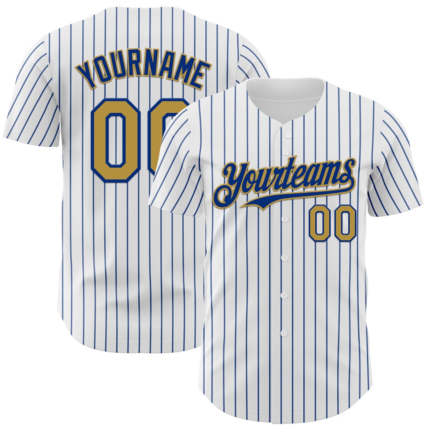 Custom White Royal Pinstripe Old Gold Authentic Baseball Jersey - Main View