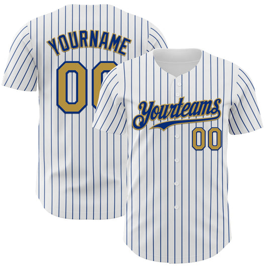 Custom White Royal Pinstripe Old Gold Authentic Baseball Jersey - Main View