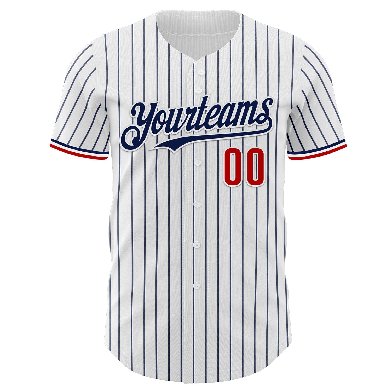 Custom White Navy Pinstripe Red Authentic Baseball Jersey view 2