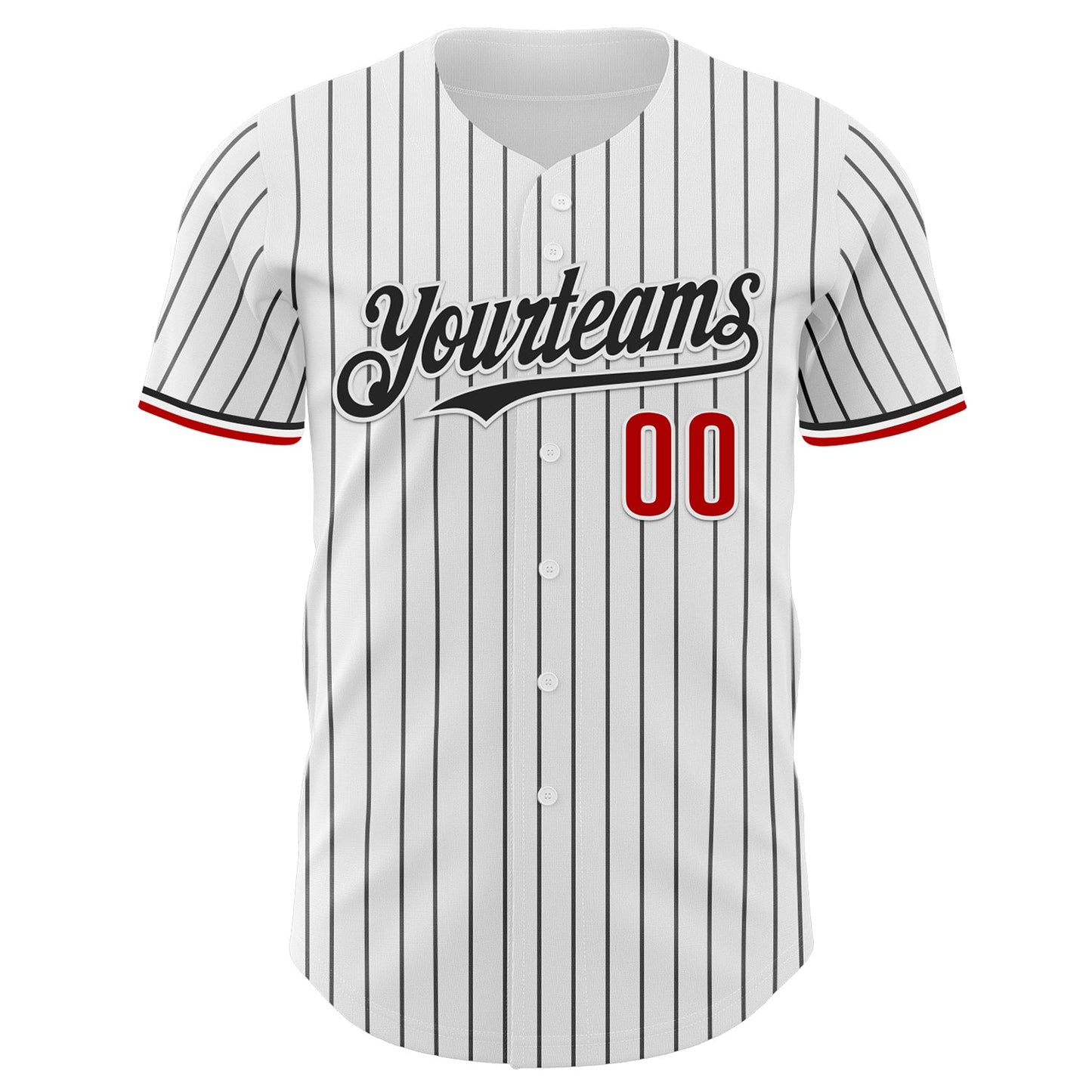 Custom White Black Pinstripe Red Authentic Baseball Jersey view 2