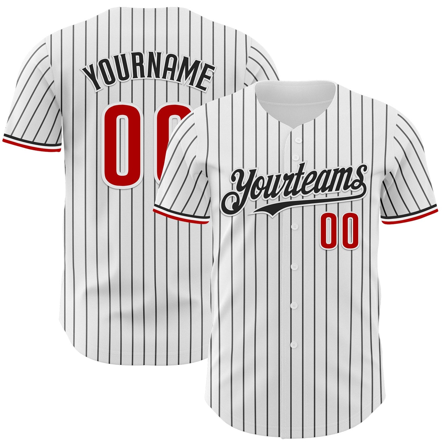 Custom White Black Pinstripe Red Authentic Baseball Jersey - Main View