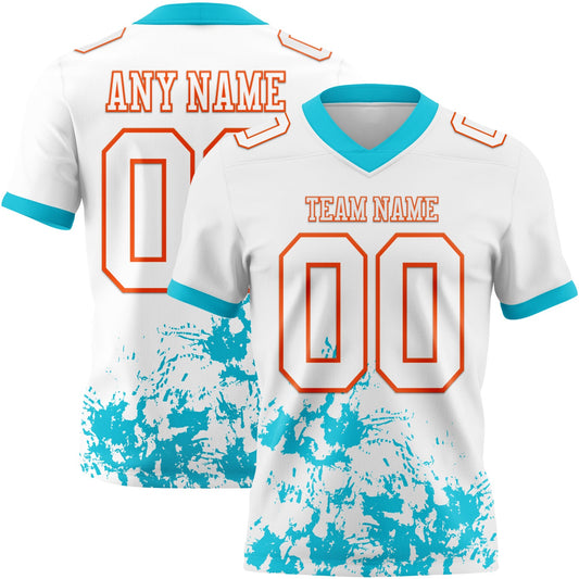 Custom White Lakes Blue-Orange 3D Pattern Splash Authentic Football Jersey - Main View