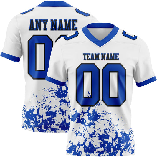 Custom White Thunder Blue-Black 3D Pattern Splash Authentic Football Jersey - Main View