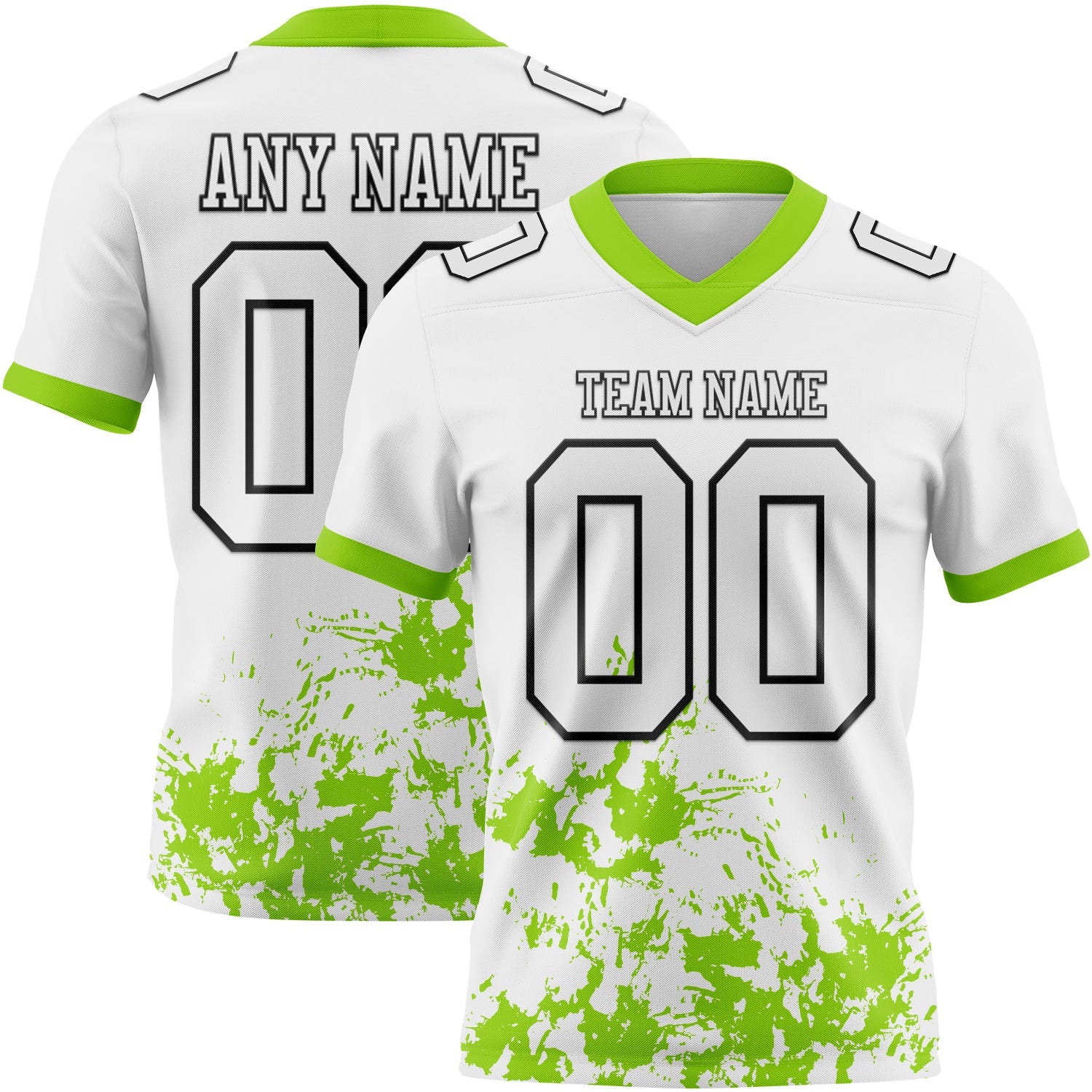 Custom White Neon Green-Black 3D Pattern Splash Authentic Football Jersey - Main View
