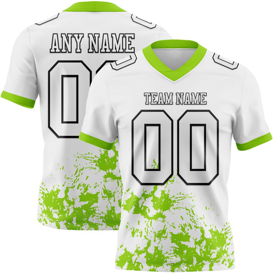 Custom White Neon Green-Black 3D Pattern Splash Authentic Football Jersey - Main View