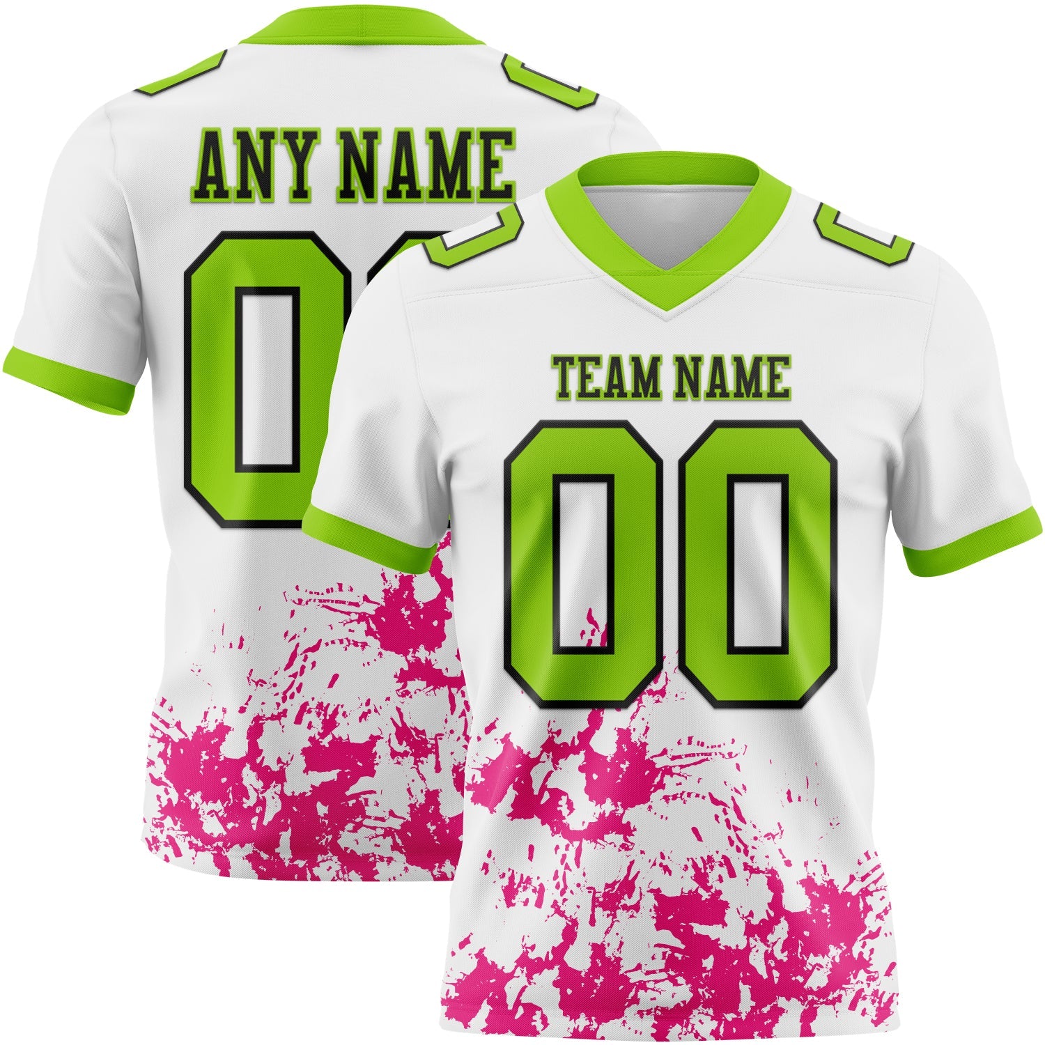 Custom White Neon Green Hot Pink-Black 3D Pattern Splash Authentic Football Jersey - Main View
