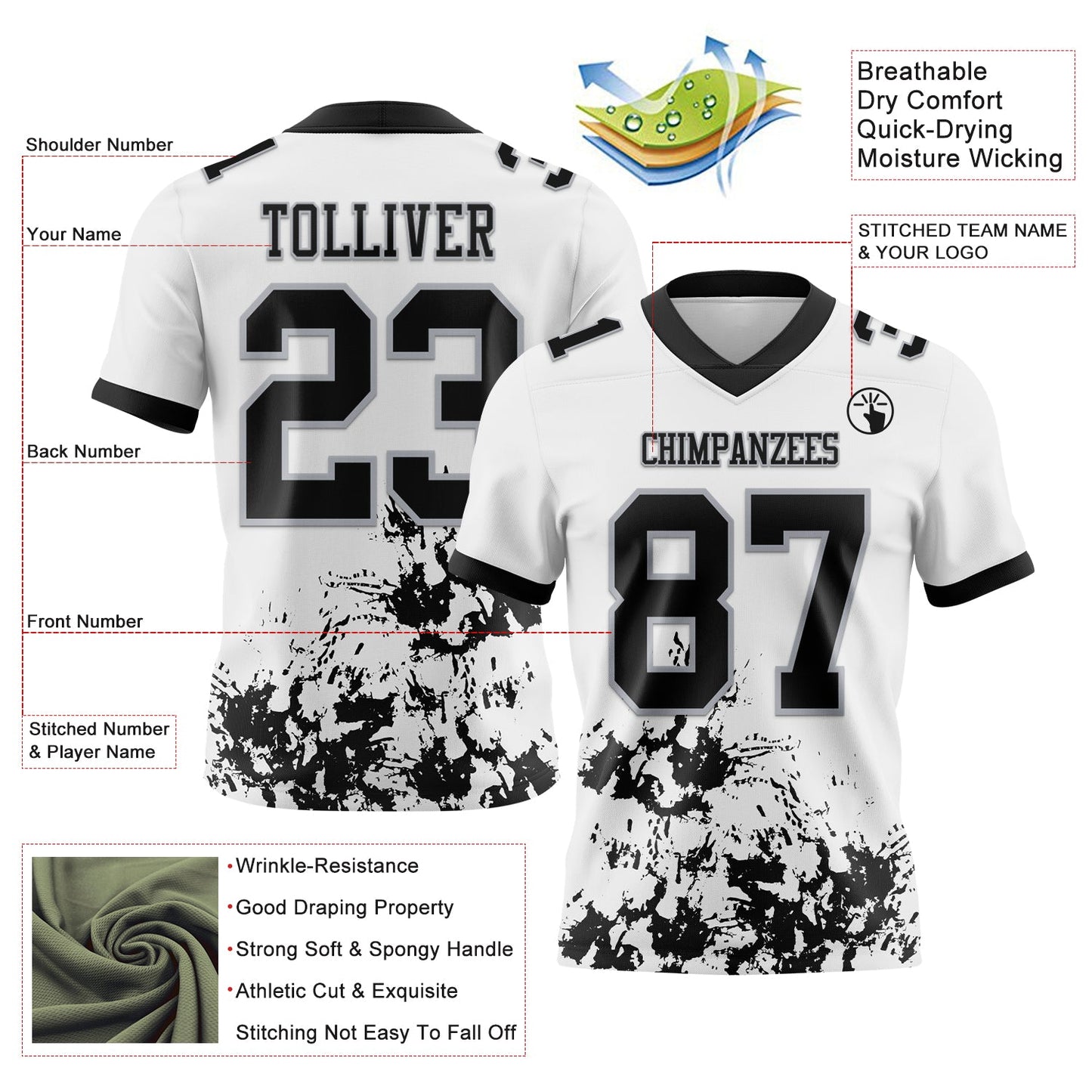 Custom White Black-Gray 3D Pattern Splash Authentic Football Jersey view 3