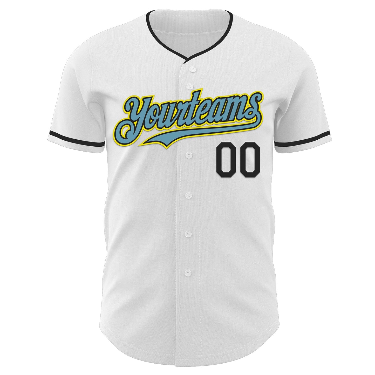 Custom White Black Shadow Blue-Light Yellow Authentic Baseball Jersey view 2