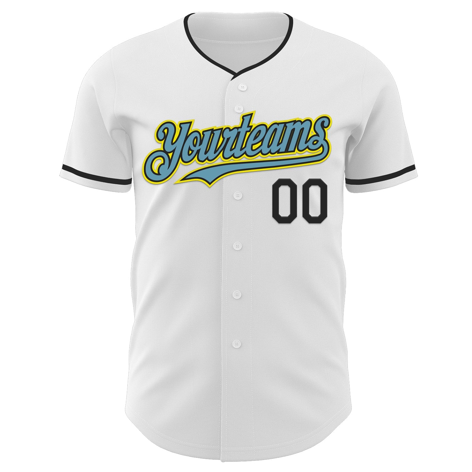 Custom White Black Shadow Blue-Light Yellow Authentic Baseball Jersey view 2
