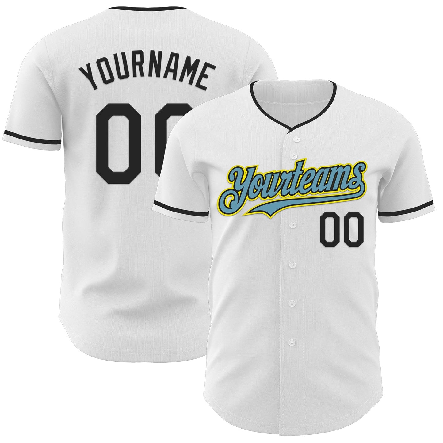Custom White Black Shadow Blue-Light Yellow Authentic Baseball Jersey - Main View