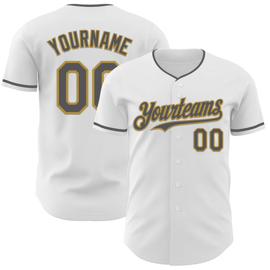 Custom White Steel Gray-Old Gold Authentic Baseball Jersey - Main View
