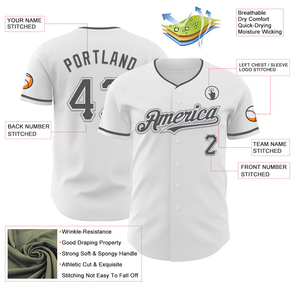Custom White Steel Gray-Gray Authentic Baseball Jersey view 3