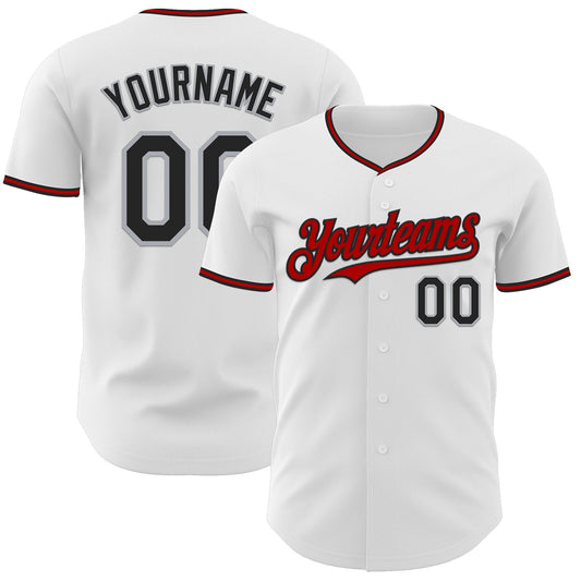 Custom White Black Gray-Red Authentic Baseball Jersey - Main View