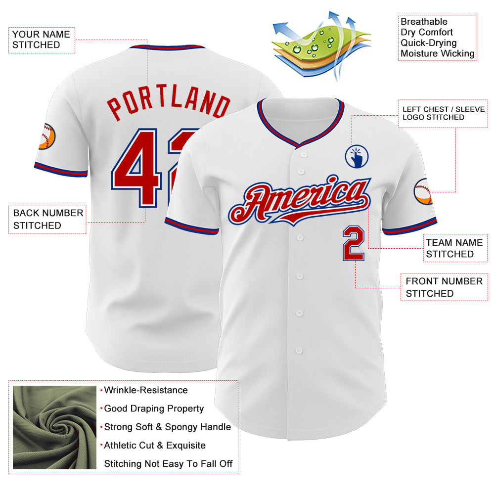 Custom White Red-Royal Authentic Baseball Jersey view 3