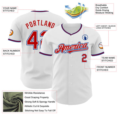 Custom White Red-Royal Authentic Baseball Jersey view 3