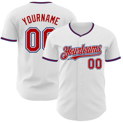 Custom White Red-Royal Authentic Baseball Jersey - Main View
