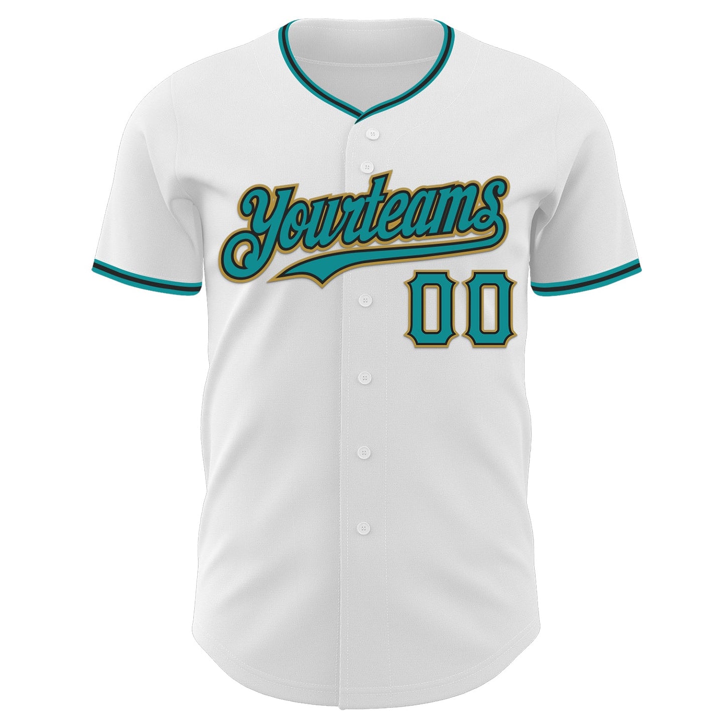 Custom White Teal Black-Old Gold Authentic Baseball Jersey view 2