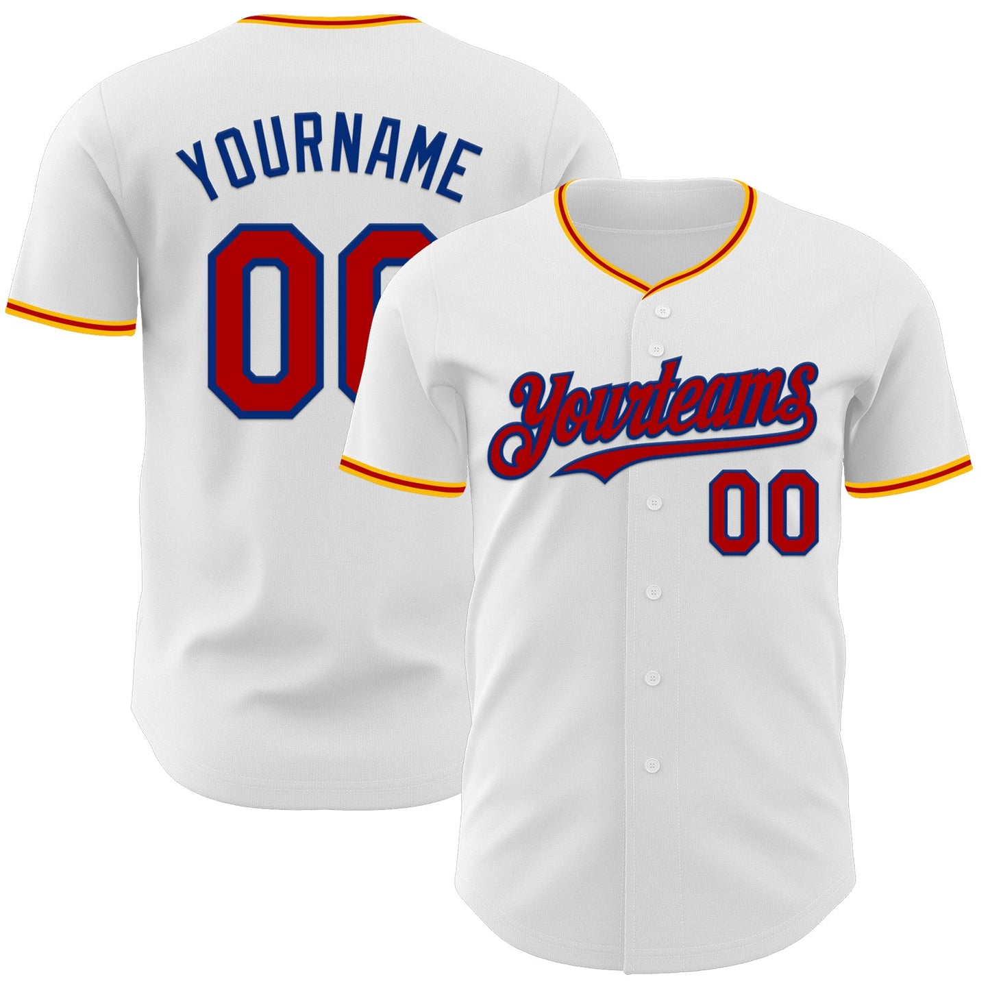 Custom White Red Royal-Gold Authentic Baseball Jersey - Main View