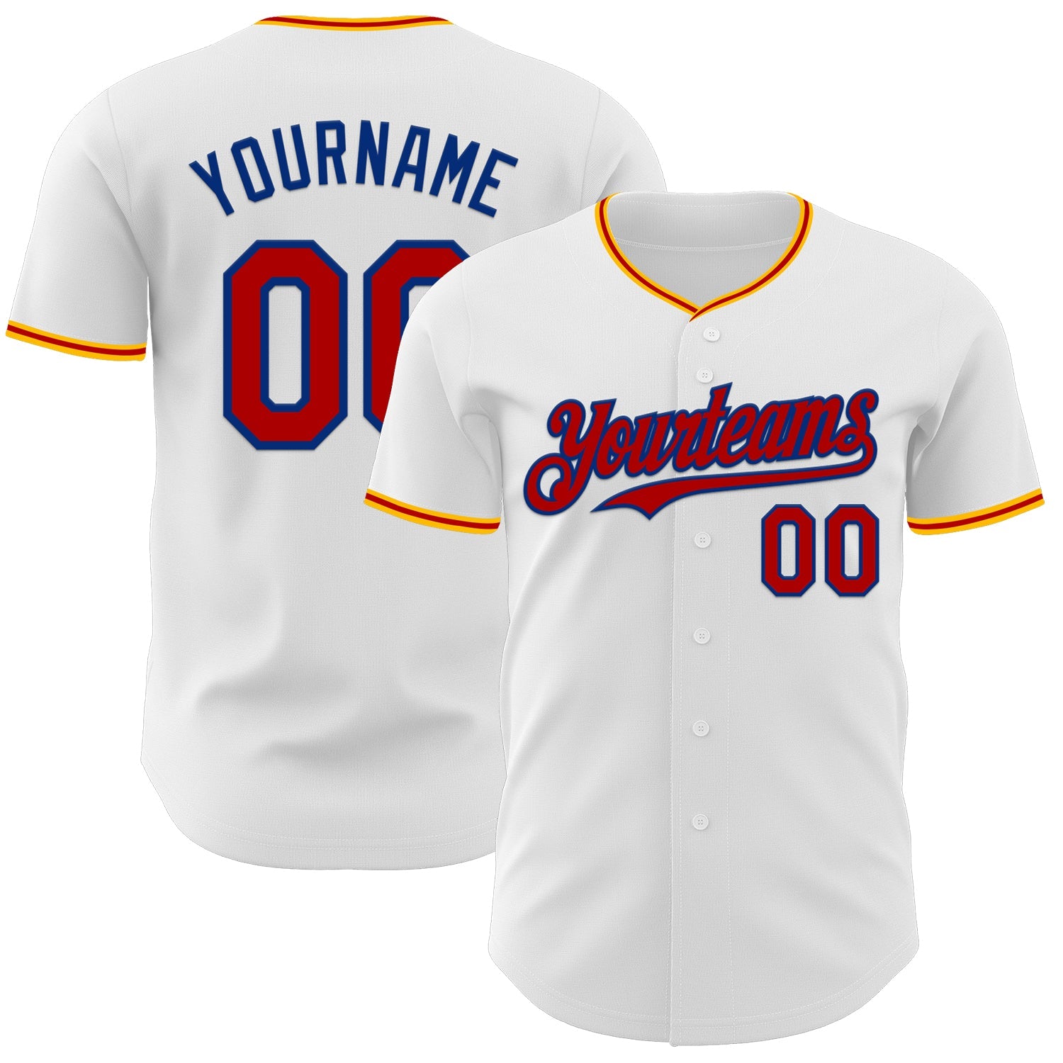 Custom White Red Royal-Gold Authentic Baseball Jersey - Main View